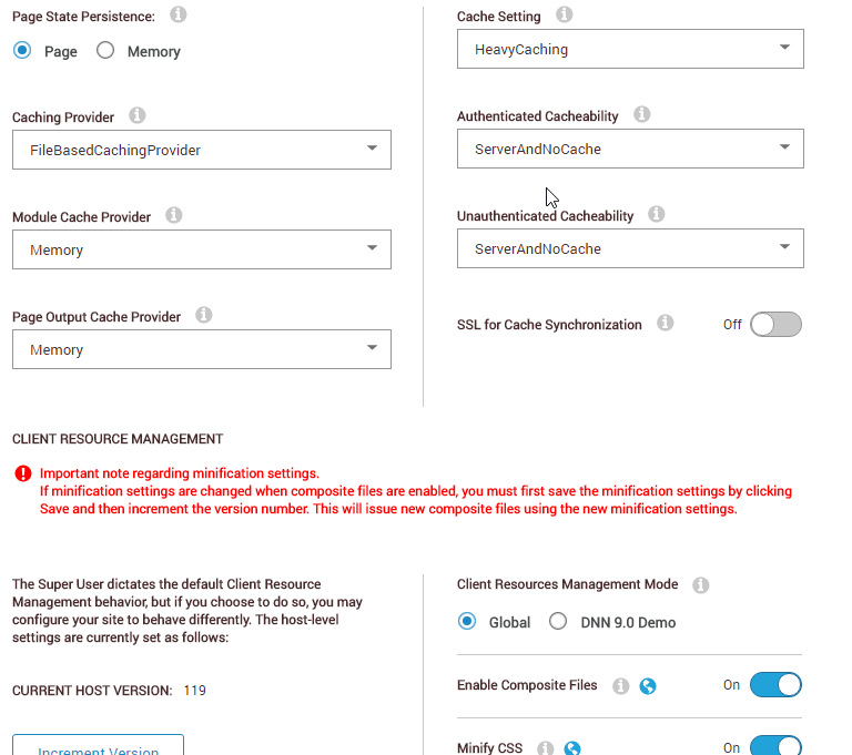 Server performance settings