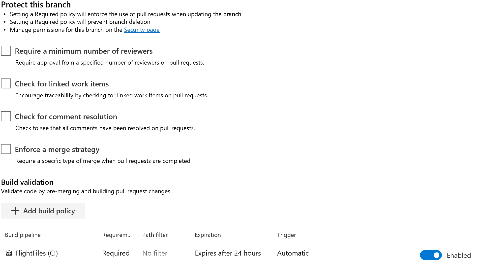 Branch Policy Configuration